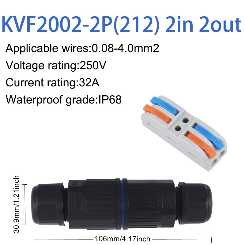 IP68 Waterproof Cable Connector Quick Connection KVSF-15 2 in 2 out 2/3/4/5 Pin Electrical Terminal Adapter Wire Connector