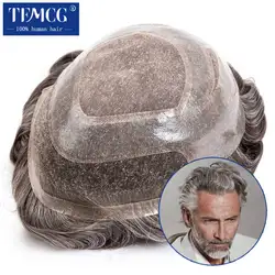 VERSALITE-สวิสลูกไม้ด้านหน้า & PU Men Toupee เส้นผมธรรมชาติชายผมเทียม 100% มนุษย์ผมเปลี่ยนระบบวิกผมผู้ชาย