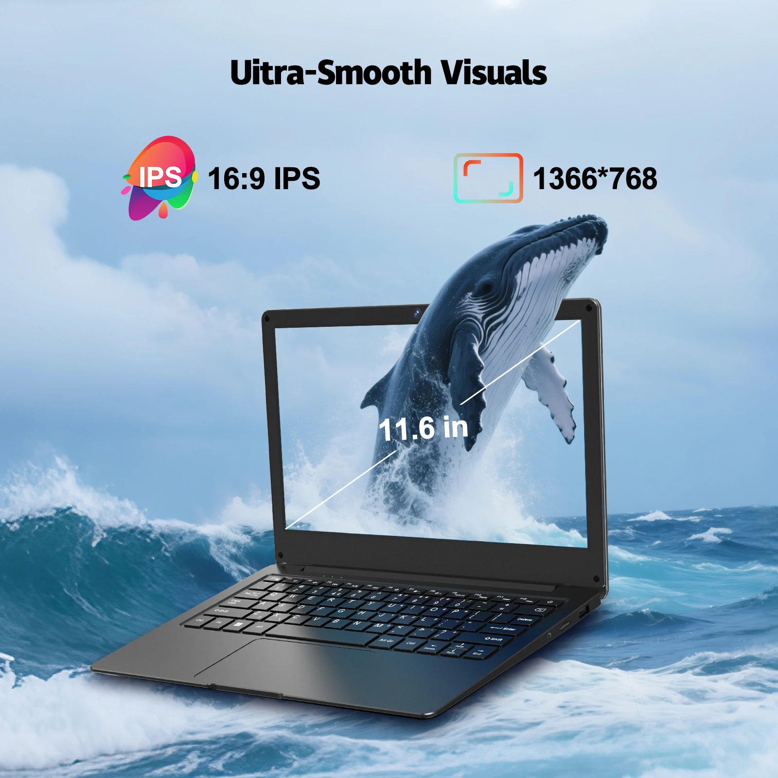 كمبيوتر محمول 11.6 بوصة، 4 جيجابايت من ذاكرة الوصول العشوائي، 64 جيجابايت من التخزين الداخلي، يدعم بطاقات ذاكرة TF حتى 512 جيجابايت، يدعم SSD، Bluetooth، WIFI