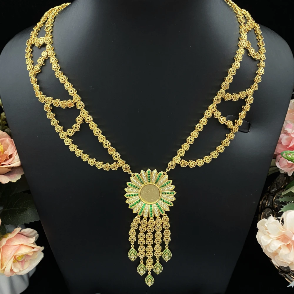 

JRH Sunflower Jewelry Set Gold Plated Brass with Zircon Necklace Earrings Bracelet Ring Luxury Gift for Women