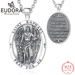 Eudora 925 Sterling Silver Saint Raphael Archangel Necklace Religious Amulet Pendant Vintage Jewelry Personality Gift For Men