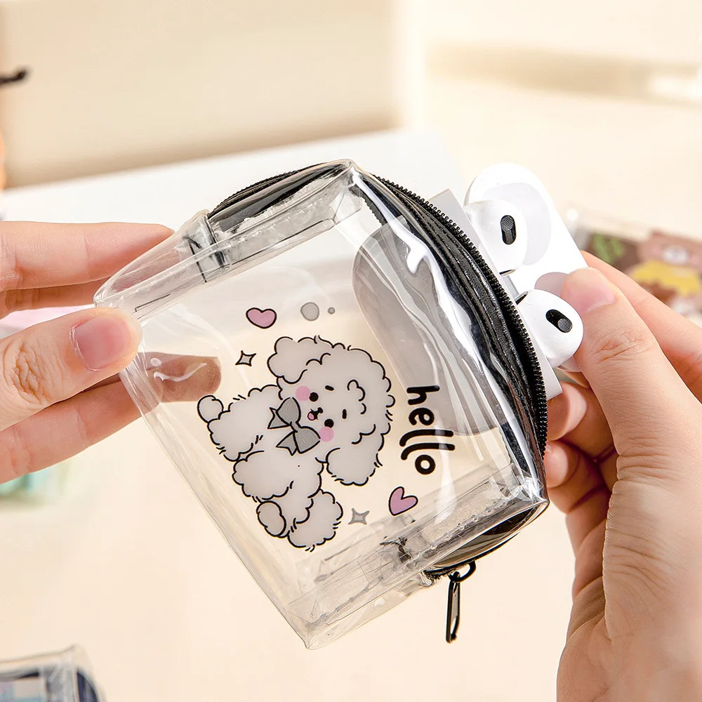 Cute Animal Print Coin Purse Mini Transparent PVC Waterproof Earphone Bag Cartoon Lipstick Bag Key Storage Case Women Clutch