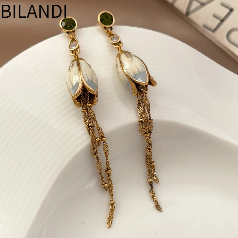 Bilandi Fashion Jewelry Vintage Temperament Flower Tassel Earrings For Women Female Gifts Delicate Design Ear Accessories