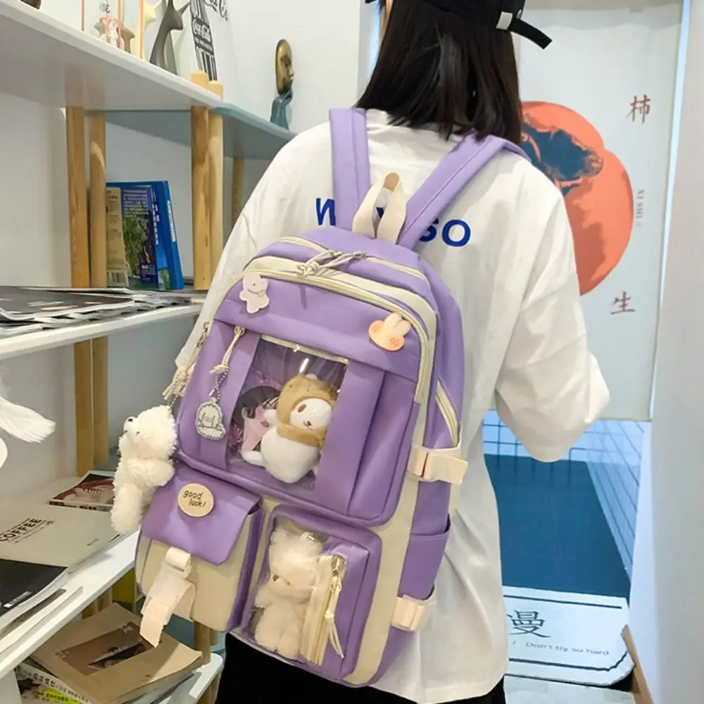 5Pcs/set Kawaii School Backpack Schoolbag Waterproof Lightweight Book Bags Plush Bear Large Capacity School Bags Boys