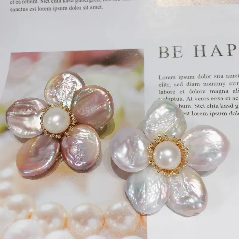 Vintage 100%Natural Baroque Pearl Brooches For Women Luxury Big Flower Brooch Jewelry Gifts