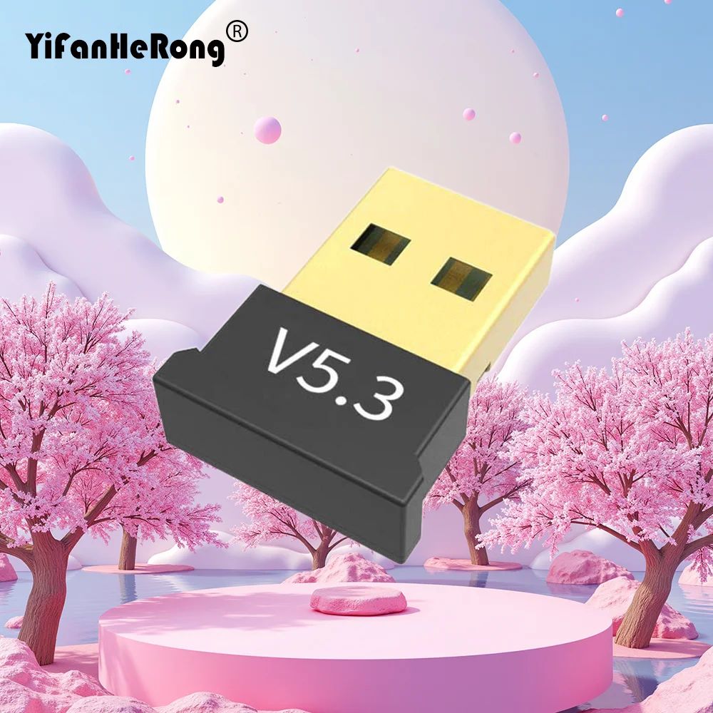 Wireless USB Dongle USB Bluetooth-Compatible 5.3 Adapter Transmitter Adapter for PC Laptop Wireless Speaker Audio Receiver