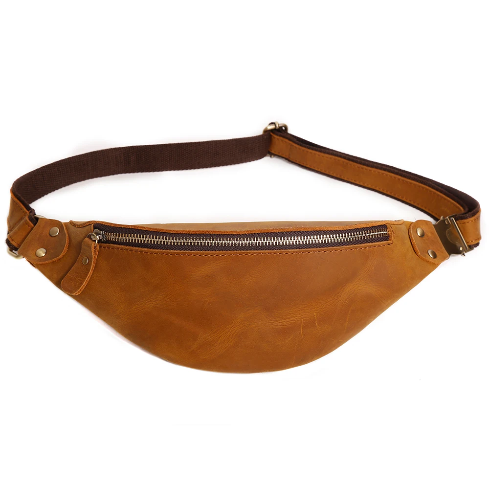 Hot men's crazy horse waist bag multifunctional leather sloping chest bag men's outdoor sports mobile phone waist bag