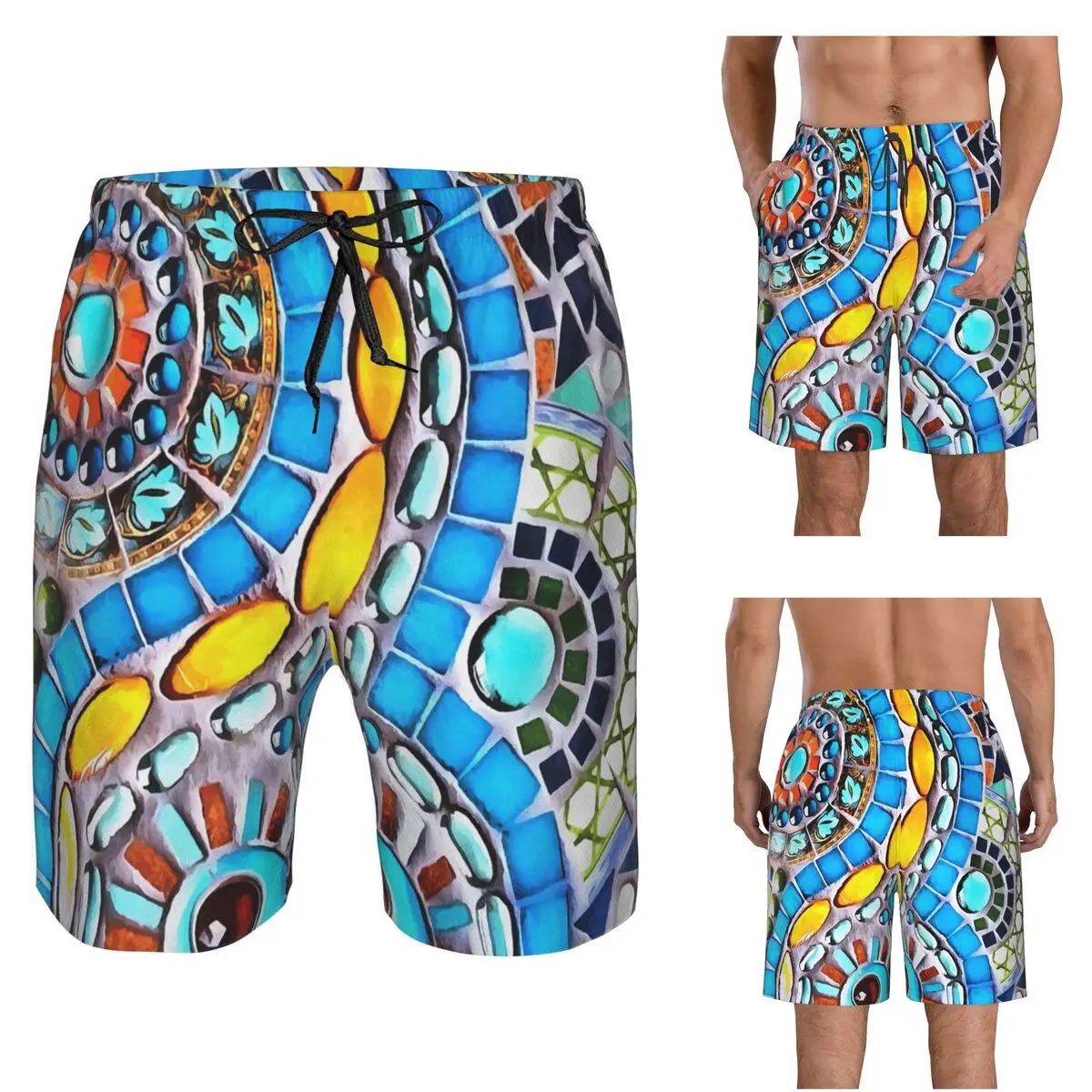Gaudi Barselona Mosaic Trunks Beach Board Shorts Casual Quick Dry Swim Summer Men Pants