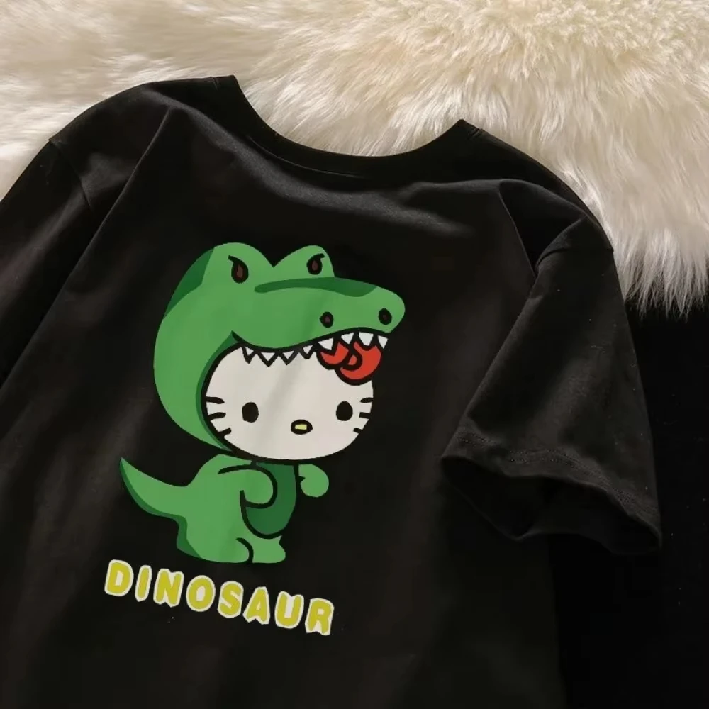 (MINISO) سانريو مرحبا كيتي يطبع جديد أنيمي نمط Y2k لطيف موضة القطن الخالص تي شيرت المرأة عالية الجودة لباس غير رسمي تي شيرت