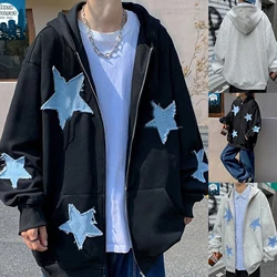 Gothic Y2K Star Printed Hoodies Women Harajuku Retro Hip Hop Zip Up Hoodie Loose Man Hoodie Jacket with Pocket Clothes