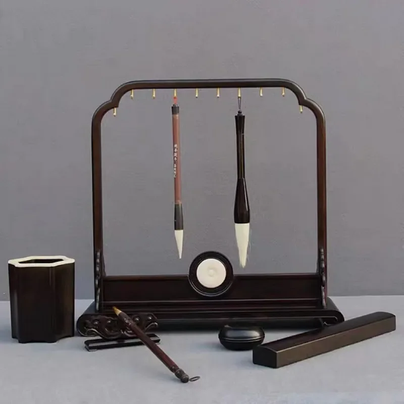 Manufacturer wholesale red sandalwood scroll pen holder, set gift box, sour branch wood study four treasures, pen holder