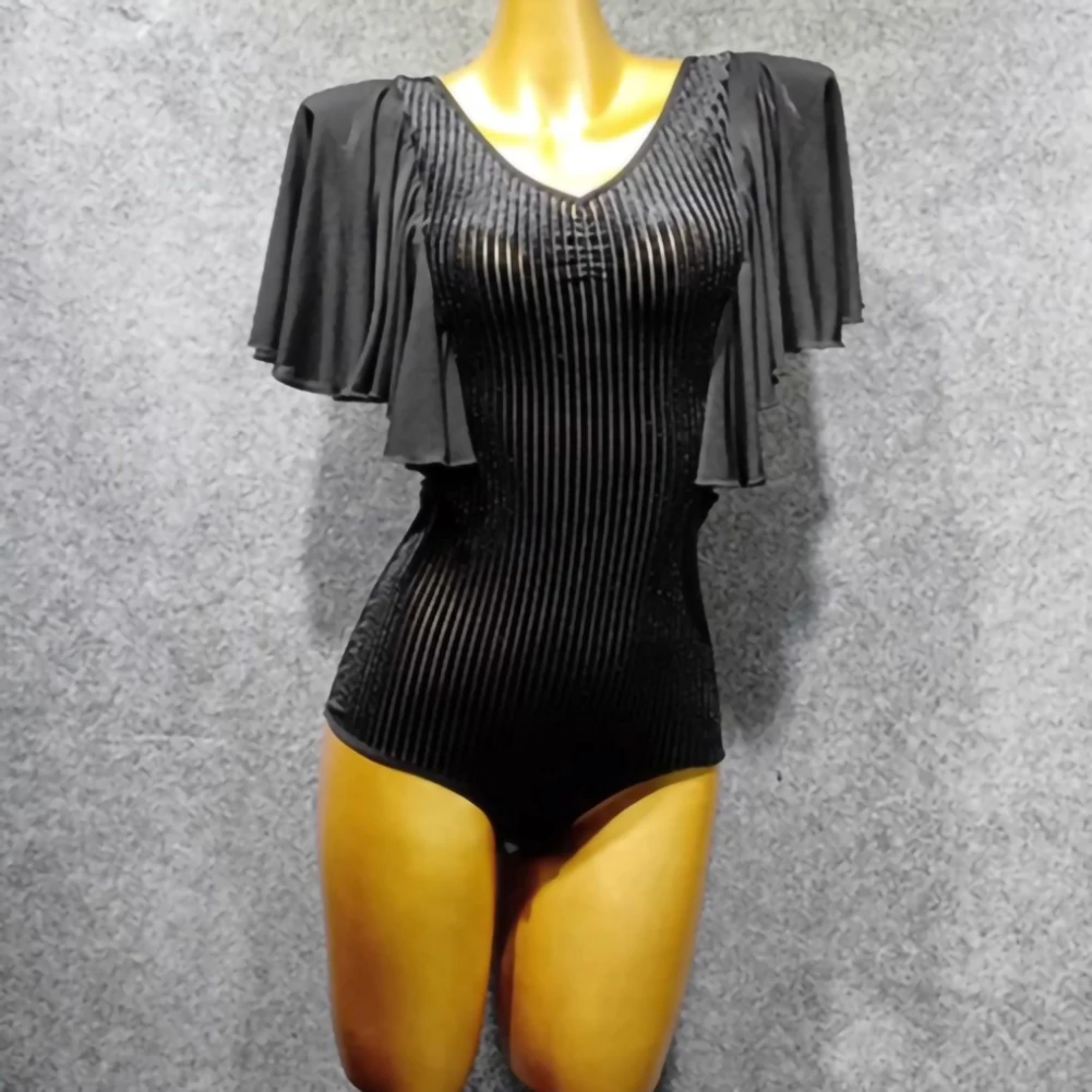 Цветная танцевальная рубашка для латинских танцев, черная одежда, женская тренировочная одежда с v-образным вырезом и короткими рукавами 2025 года