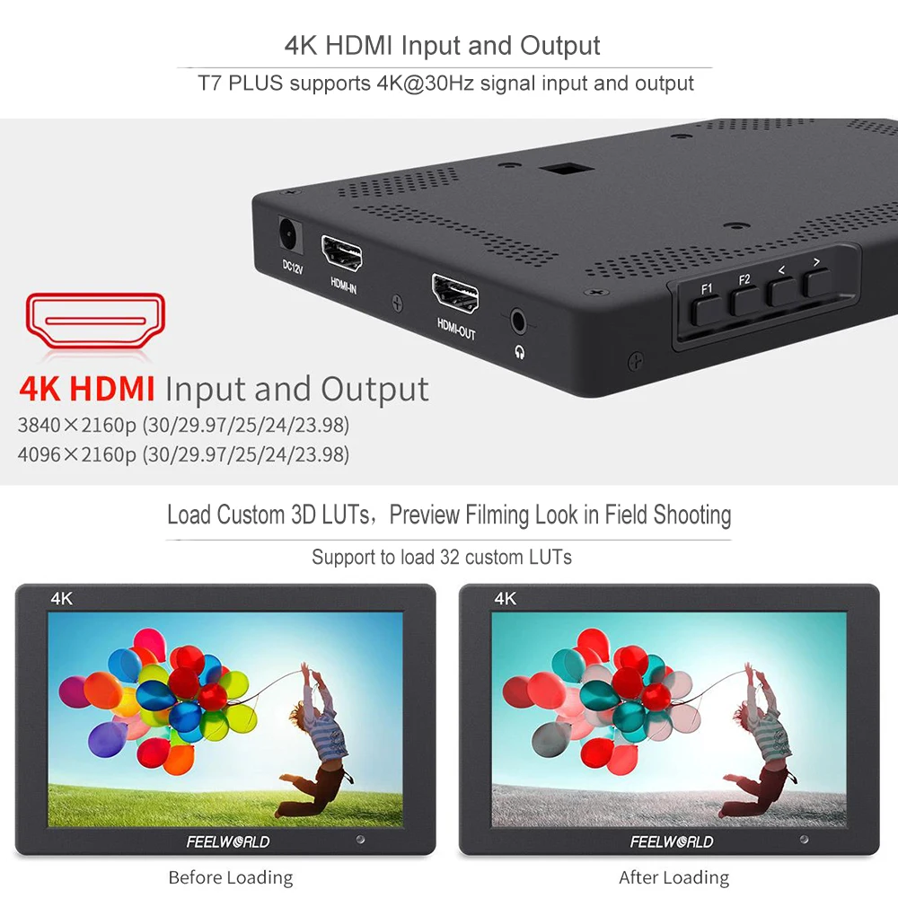 FEELWORLD Field Monitor T7 PLUS 7Inch 3D LUT IPS 1920x1200 On-camera Field Housing 4K HDMI Input/ Output For Video Shooting