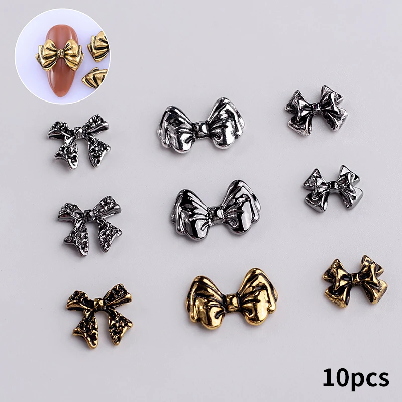 10PCS Retro Bow Tie Bowknots Ribbon Alloy Nail Art Rhinestones Decorations Manicure Metallic Charms