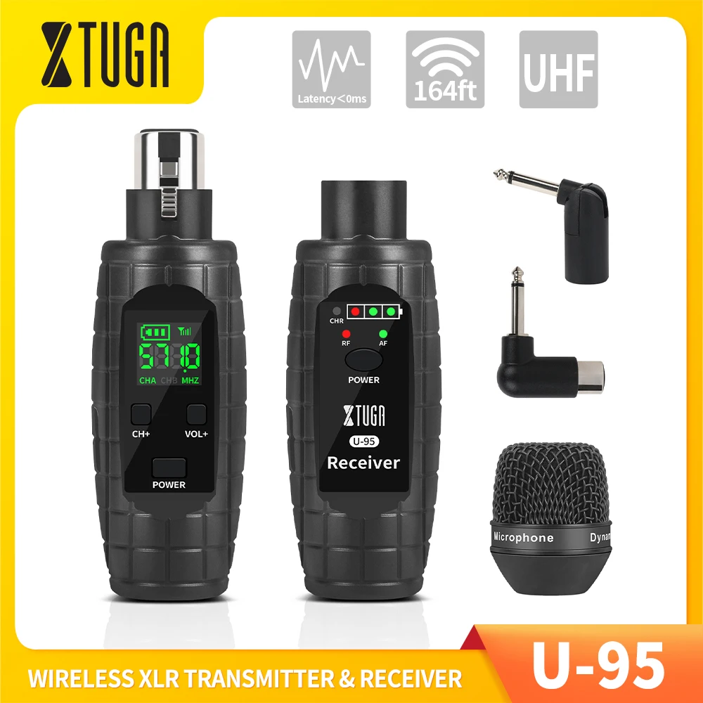 

XTUGA UHF Professional Wired To Wireless Microphone Converter Micphone Wireless XLR Transmitter Receiver For Dynamic Microphone