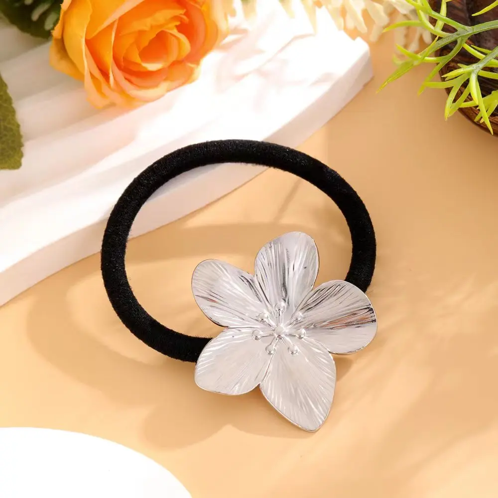 High quality stainless steel five leaves flower ponytail hair accessories simple fashion elastic band headdress ladies gift