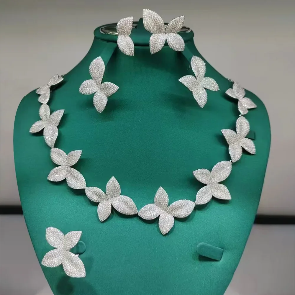 

Soramoore New Luxury Leaves Necklace Earrings Bracelet Ring Jewelry Sets For Women Wedding Party Dubai Bridal Jewelry Set Gift