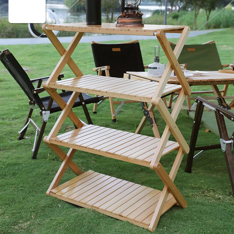 

50cm Outdoor Folding Camping Table Picnic Portable Multi-layer Bamboo Storage Rack Large Capacity