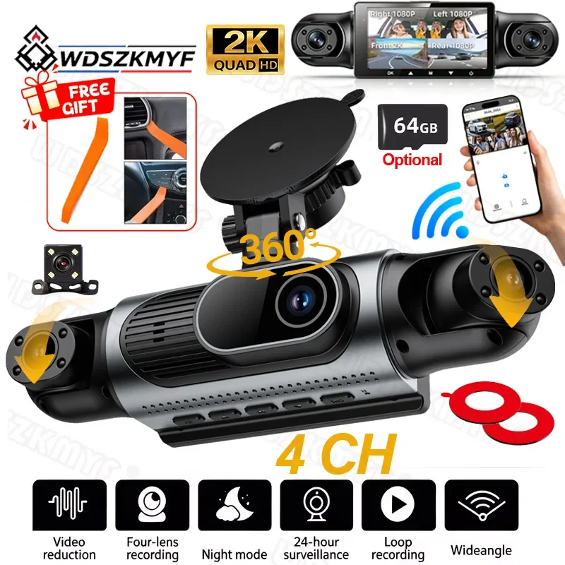 New 2K Dashcam 4 Cameras WiFi Rotatable Lens Night Vision Parking Monitoring Car DVR G-Sensor car accessorie for SUV Truck Van