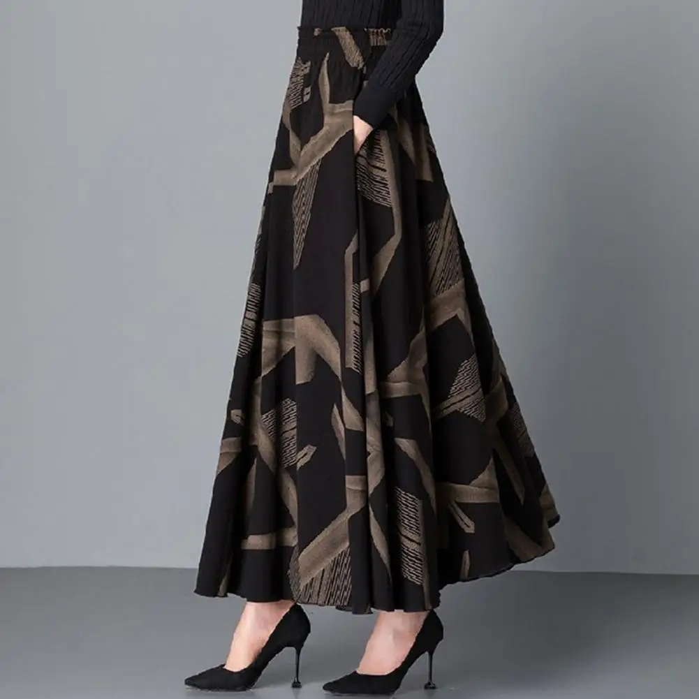 2025 Elegant Women Skirt Women Plaid Skirt Elegant Colorblock A-line Maxi Skirt with High Waist Ruffle Detail Women's Retro Part