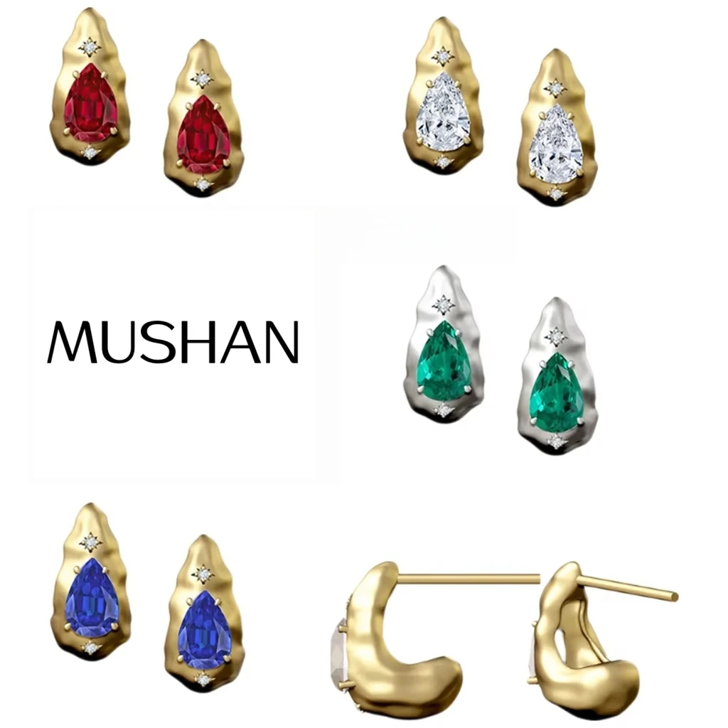 

MUSHAN Custom Jewelry 925 Sterling Silver Earrings Lab Grown Green Emerald Princess Wedding Party for Women 18K Gold Plated