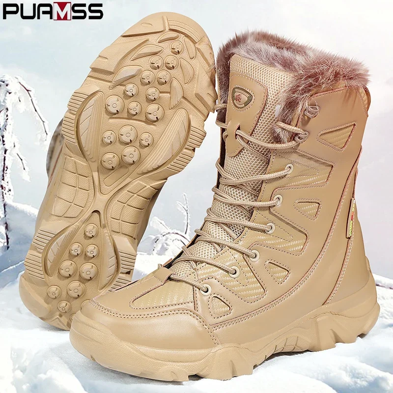 

PUAMSS Men Thigh High Boots Platform Fur Warm Snow Boots Winter Waterproof Slip on Men Comfortable Outdoor Ankle Hiking Boots
