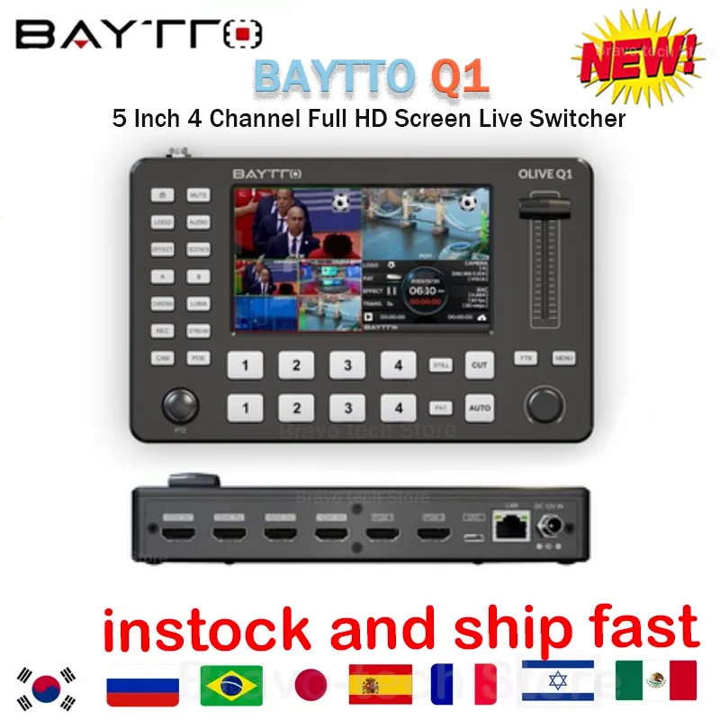 BAYTTO Q1 5 Inch 4 Channel Video Switcher Full HD Screen Live Switcher Push Streaming/Recording Live Streaming PK Blackmagic