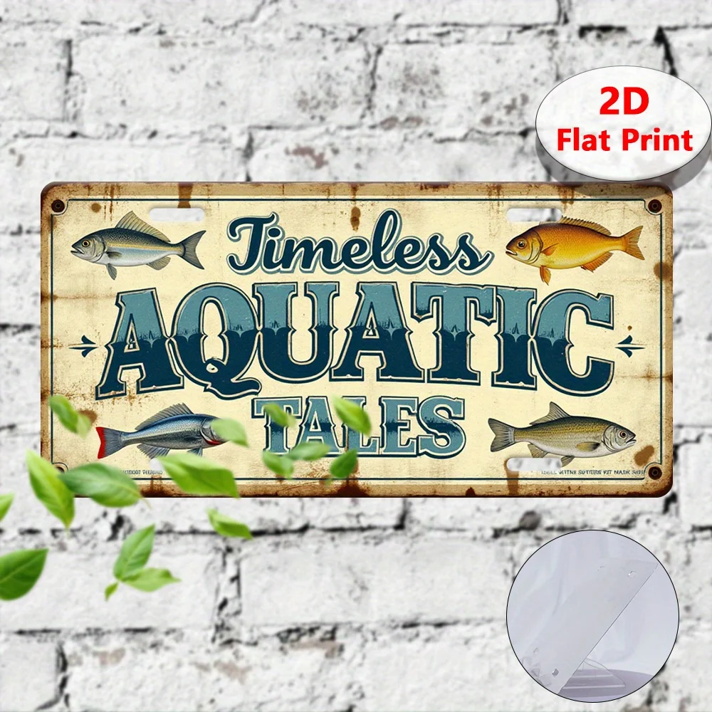 Plaque Métallique Vintage Pêche 12x5.9in, Plaque en Aluminium Rustique pour Aquarium, Man Cave, Garage, Aucun Câblage Requis, Pré-percée