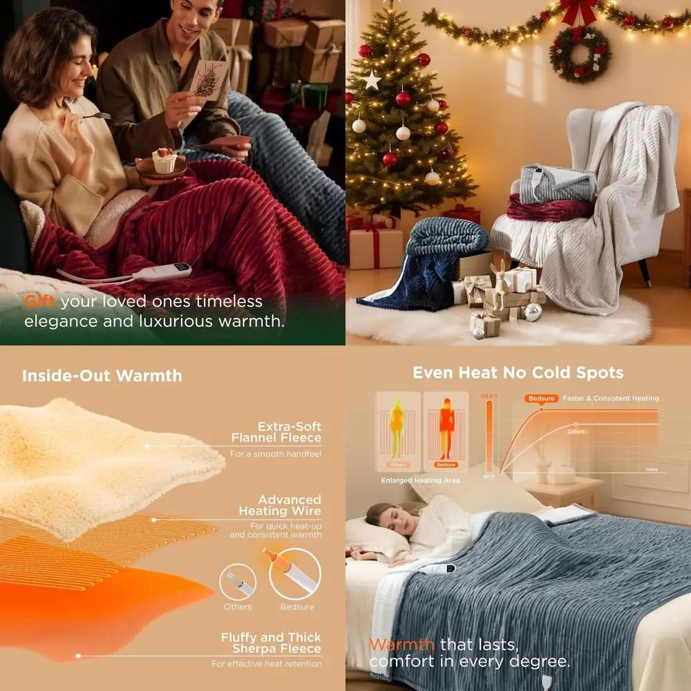 

Full Size Ribbed Flannel Electric Blanket with 6 Heat Levels, 10 Timer Settings, Auto Shut Off - Ideal for Grandma (72x84 inches