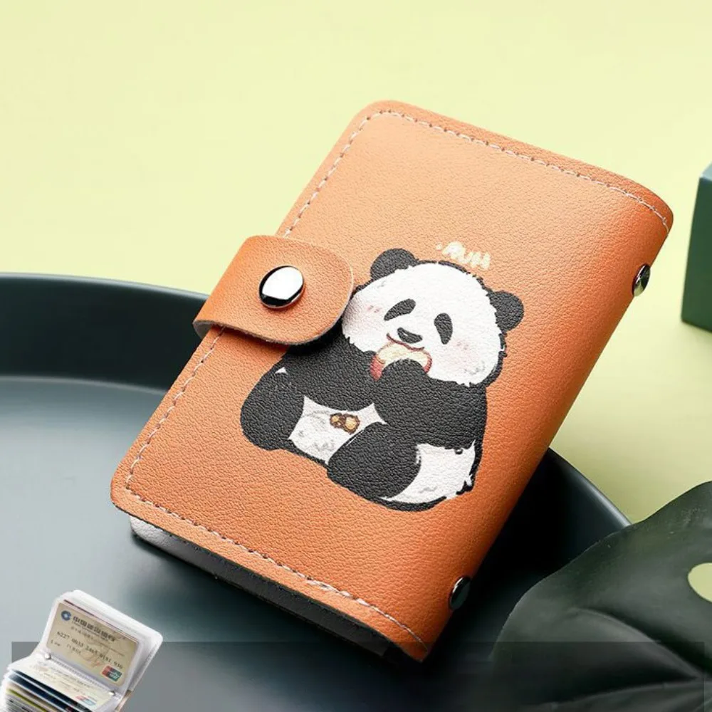 PU Portátil Cute Panda Print Card Bag, Multi Card Sleeve, Saco De Armazenamento