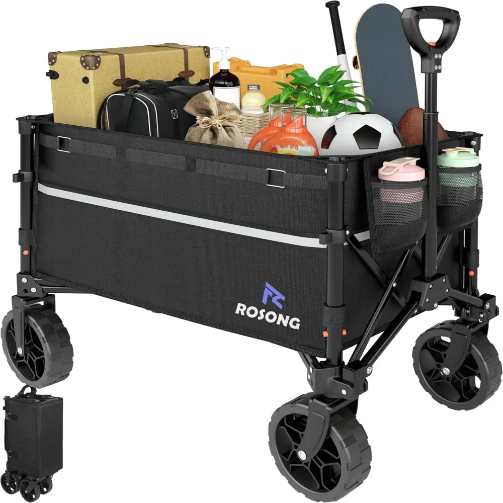 Collapsible Wagon Cart with Wheels Foldable - Folding Utility Heavy Duty Wagons Carts for Grocery Sports Garden Shopping Camping