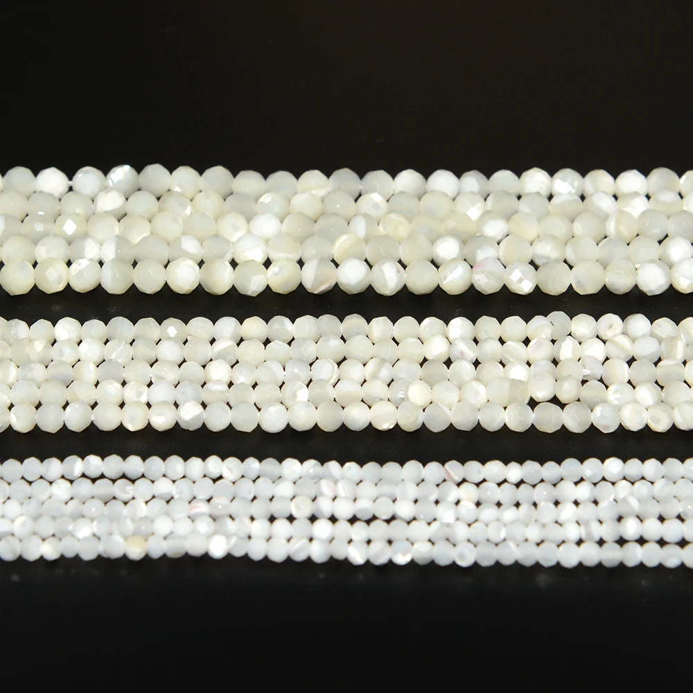 Natural Mother Of Pearl / MOP Faceted Round Beads 2mm,3mm,4mm，Fine Jewelry Making, DIY Bracelet And Necklace