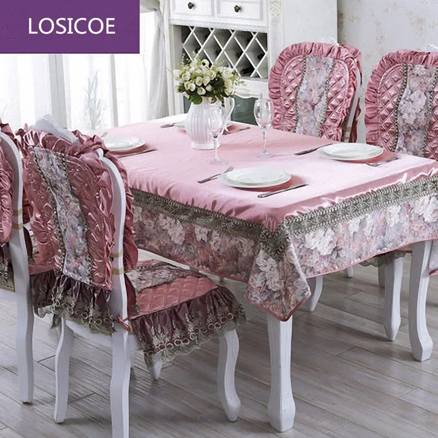 

Top Grade Pink Brown European dining table cloth Thick warm chair covers cushion Cloth art luxurious lace cloth set table cloth