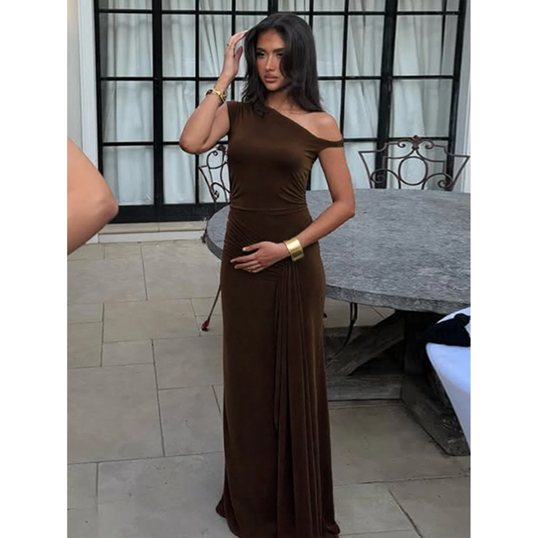 เสื้อผ้าผู้หญิง Dr Koko Diva รุ่น Ele Pure Color Belted Svel คอเสื้อแบบไม่สมมาตร ทรงเข้ารูป ผลิตจากโพลีเอสเตอร์ สำหรับฤดูร้อน สินค้ามาใหม่