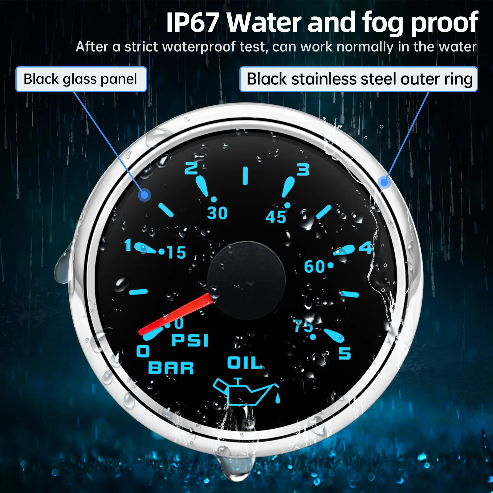Jauge de pression d'huile de voiture rétro-4.2, compteur de presse à huile automatique pour bateau marin, indicateur étanche pour yacht, 0-5 bar, 0-75PSI, 52mm, 7 documents