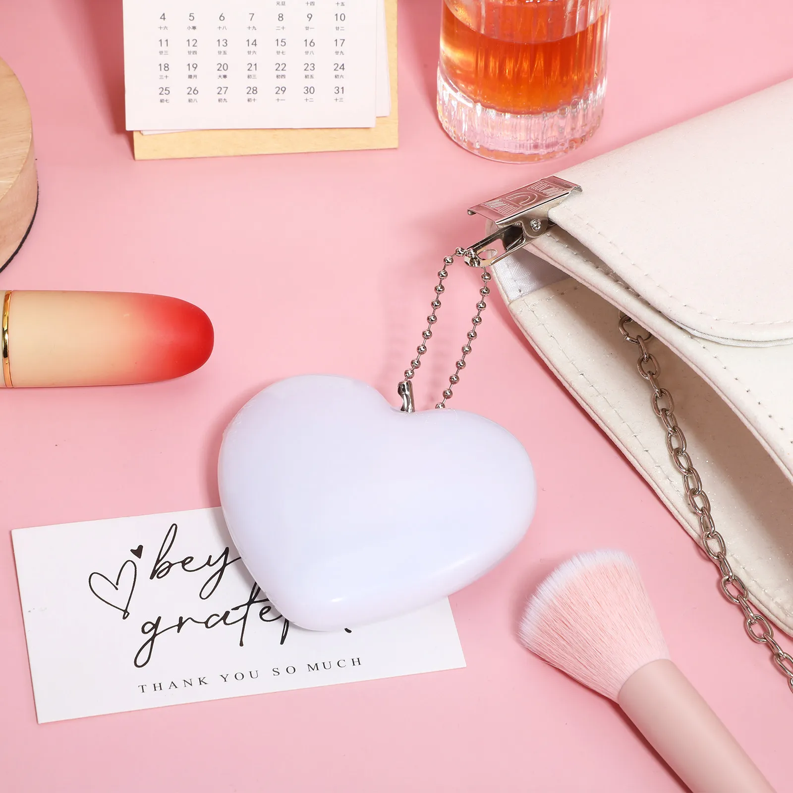 Automatic Touch Sensor LED Purse Light Mini Heart Shape Compact Handbag Lamp Portable Night Light for Bag Illumination and