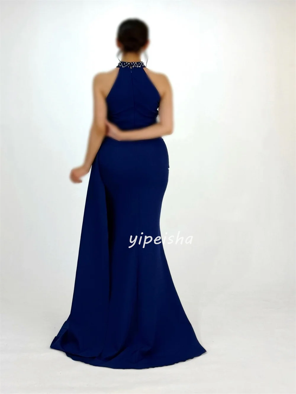Customized High Quality Formal Jersey Rhinestone Beading Mermaid High Collar Long Dresses Bespoke Occasion Dresses Elegant Retro