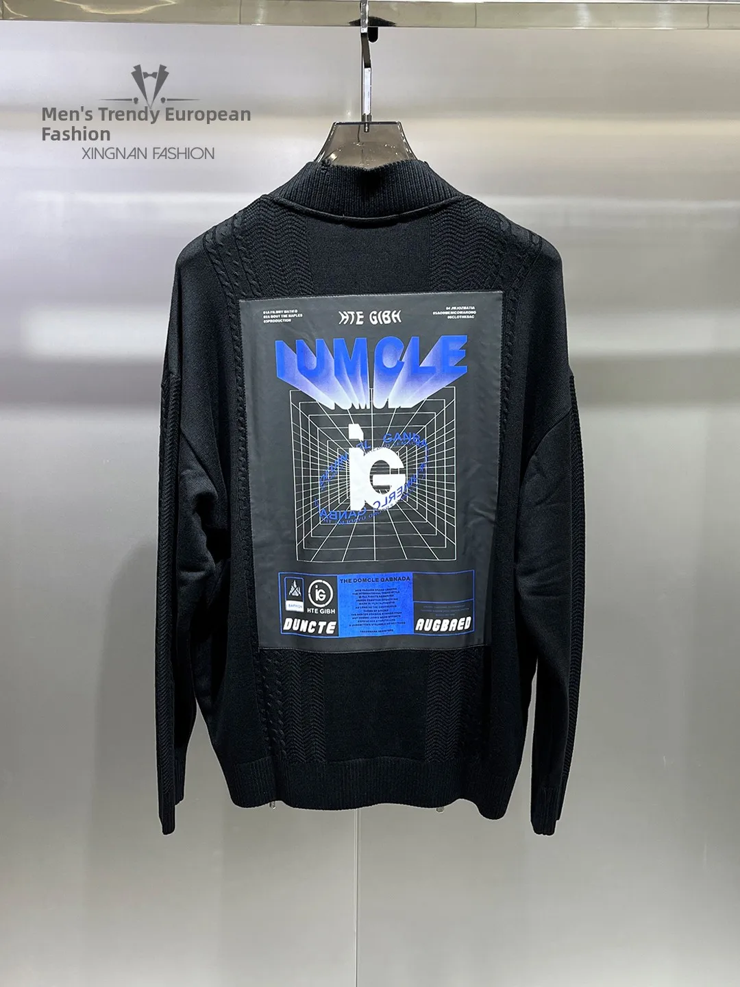 Thiened Knitted Sweater for Men round Ne Zipper Splicing Print Casual Faionable Autumn Winter Youth Sle Long Sve S...