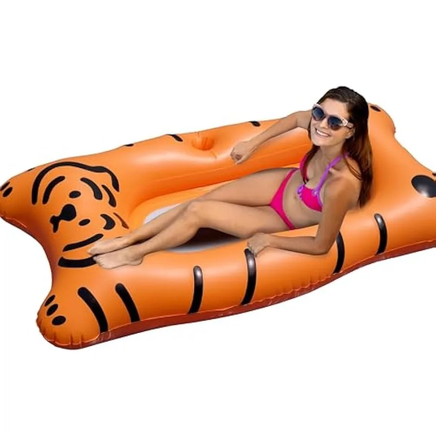 インフレータブルプールフロートラウンジャータイガー - 夏のビーチ、湖、日光浴、日焼け用プールフロートラウンジャー、大人用浮き輪（Ba付き）