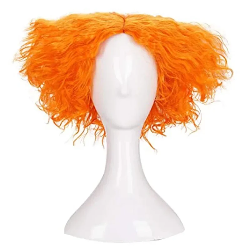 Alice in Wonderland 2 Mad Hatter Cosplay Wigs Tarrant Hightopp Orange Wig Short Curly Heat Resistant Synthetic Hair Wig