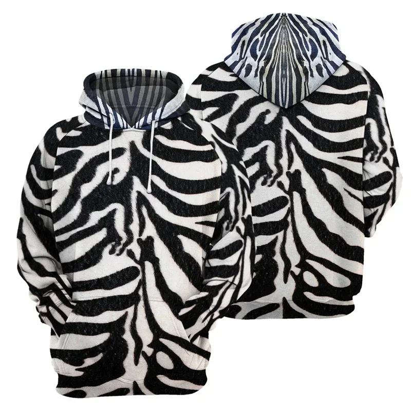 Animal Skin Pattern Hoodie Men Giraffe Zebra Tiger Leopard 3D Printed Long Sleeve Pullover Loose Sweatshirts Street Hooded Coat