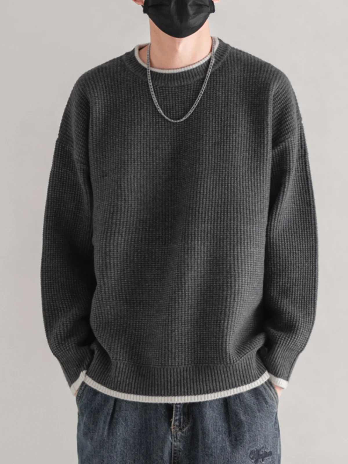 

Autumn and Winter Knit Sweater Solid Color Vintage Round Neck Design Sensibility Lazy Yarn for Men Knitting Pullovers S196