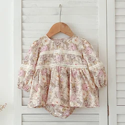 2024 Infant Jumpsuit Autumn Baby Jumpsuit Flower Baby Girl Long Sleeve Bodysuit Dress Newborn Cotton Toddler Comfortable Clothes