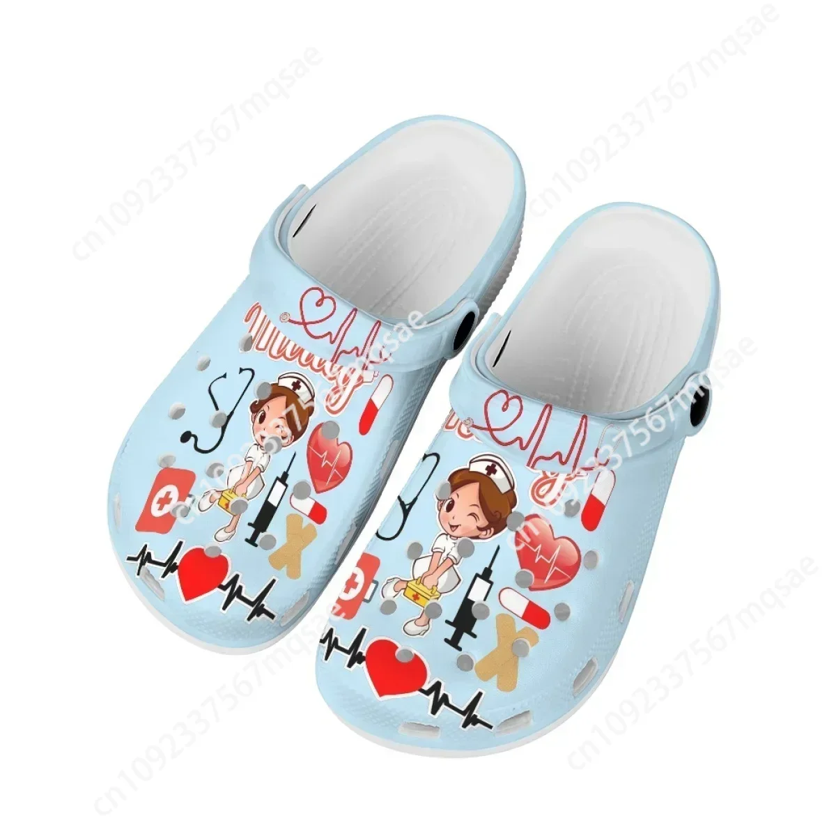 Women\'s Nurse Clogs Breathable Hole Shoes Lightweight Wear Resistant Slippers Pink Cute Nurse Girls Heart Pattern Girls Sandals