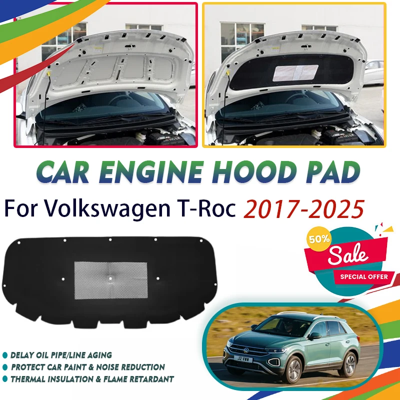 

Car Engine Hood Pad For Volkswagen VW T-Roc Troc A11 D11 2017~2025 Sound Deadening Insulation Cover Heat Shield Auto Accessories