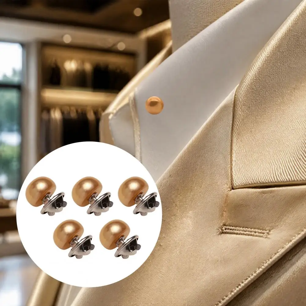 Anti Exposure Brooch Pin 5pcs Pearl Buttons for Women Safety Pins for Clothing Iron Brooch Pins for Neckline Fixation Shirt