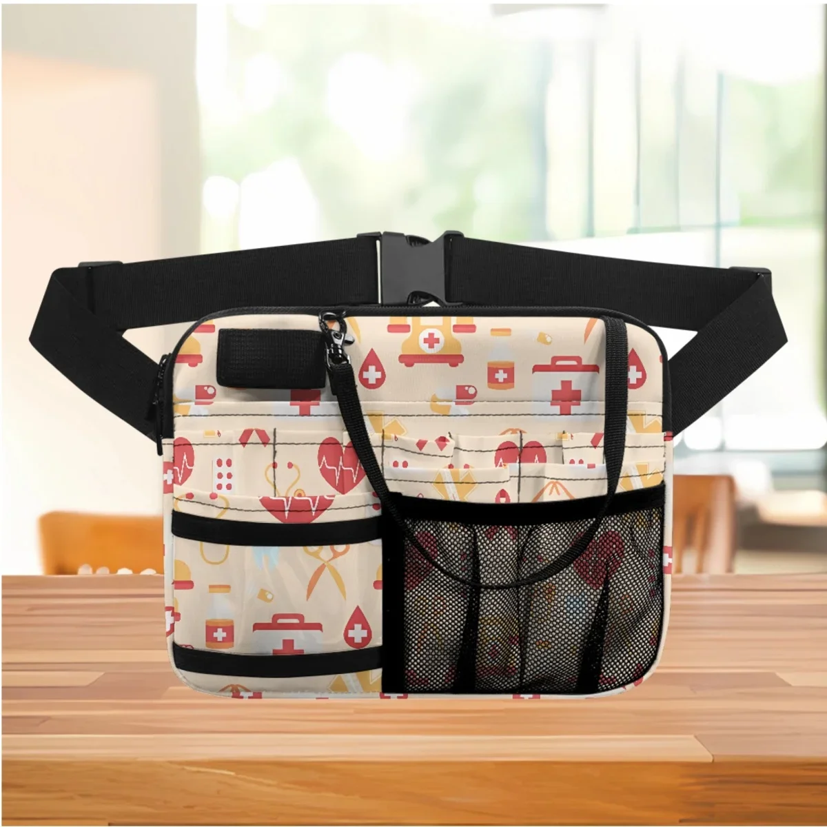 

Medical Healthcare Heartbeat Ambulance Print Ladies Waist Bag Portable Hospital Work Adjustable Tool Bags Organizer Pouch 2023