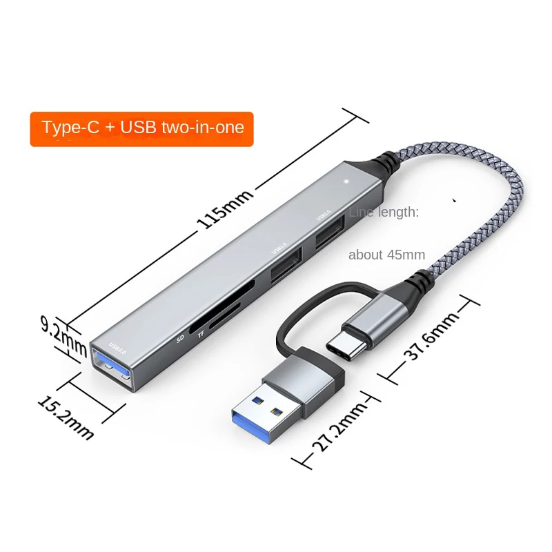Высокоскоростной разветвитель USB 3,0 типа C, 5 в 1, разветвитель, кардридер, многопортовый с портами SD, TF для Macbook, компьютерный аксессуар, концентратор USB
