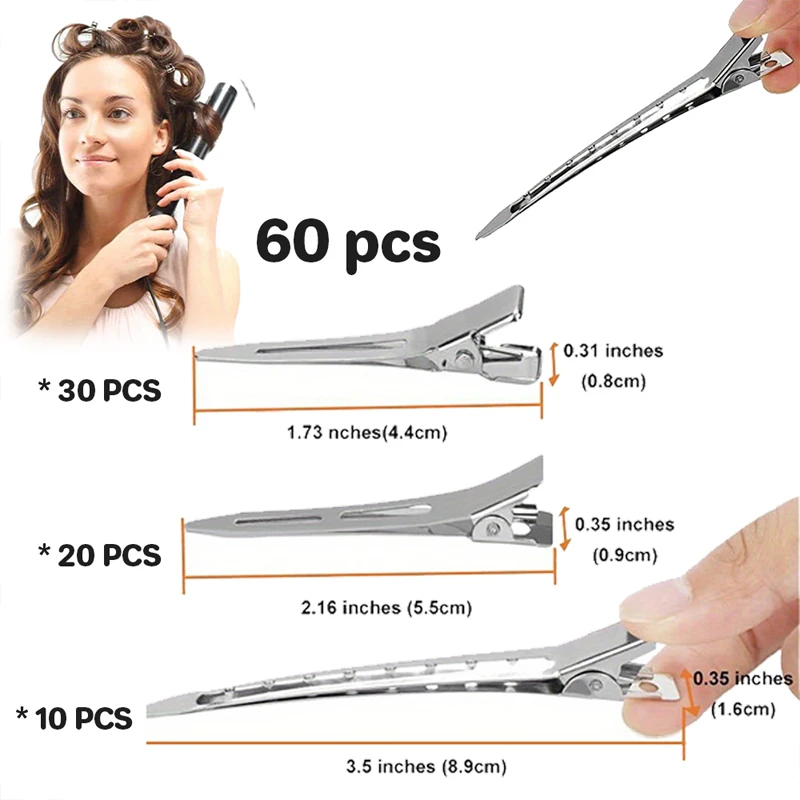 60Pcs New Professional Salon Ladies Curl Clips Metal Silver Seamless Duckbill Clip No Crease Fixed Hair Clip Hairdressing Tools