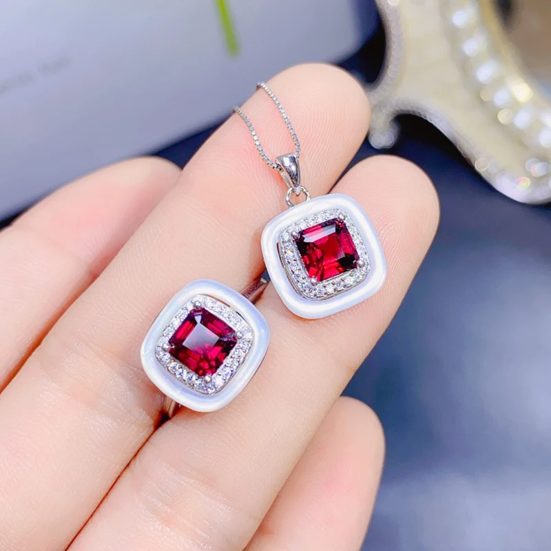 

Natural Garnet jewelry sets for women rings pendant silver 925 luxury gem stones 18k gold plated free shiping items